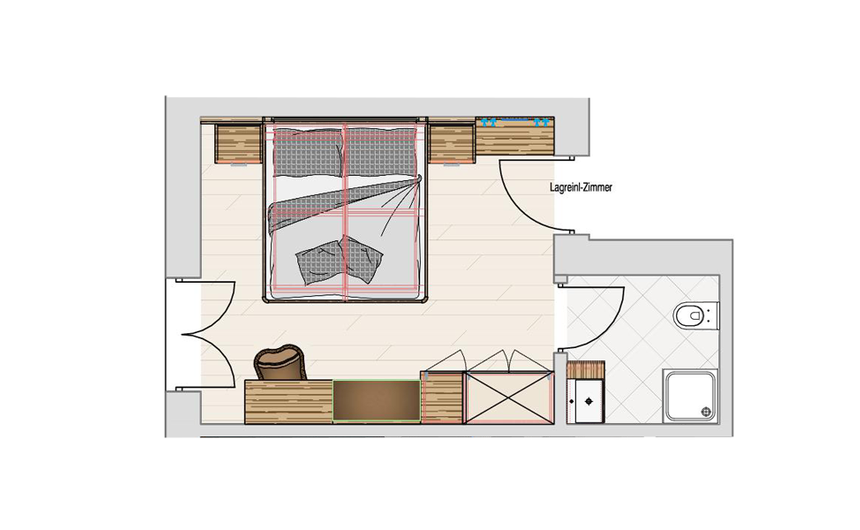 Modernes Lagrein Zimmer im Hotel Sonngart mit gemütlichem Doppelbett und stilvollem Interieur Modernes Lagrein Zimmer im Hotel Sonngart mit gemütlichem Doppelbett und stilvollem Interieur